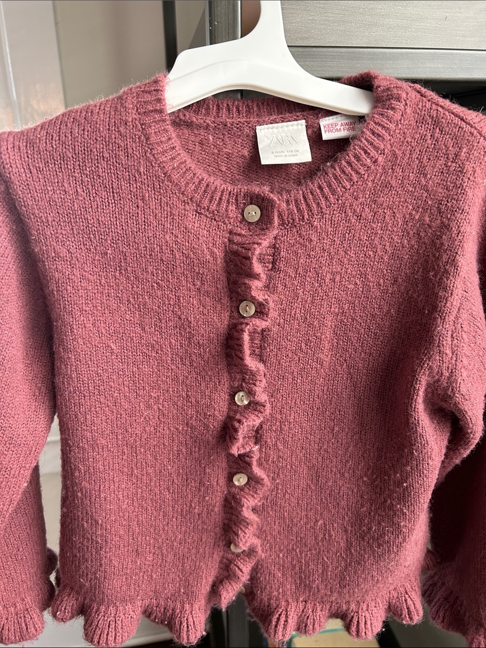 Zara Dusty Rose Ruffle-Trim Button Cardigan - Picture 3 of 3